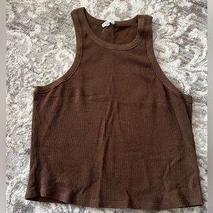 Good American Womens Ribbed Knit Thermal Tank Top - Chocolate Brown - Size 5